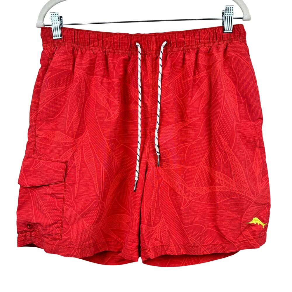 Tommy Bahama Men's Swim Trunks Tropical Orange Medium Cargo Mesh Lined Beach